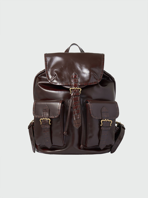 백팩 - 잉크 (EENK) - HOEVER Buckled Pocket Backpack - Brown