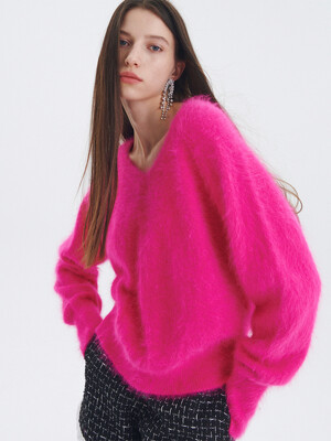 ANGORA V-NECK KNIT PULLOVER_PINK