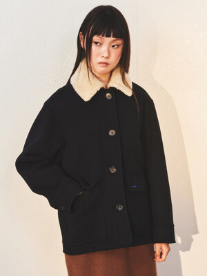 Signature Fur Collar Coat  Navy (KE3X11M03R)