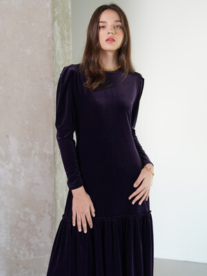 ALISA VELVET SHIRRING DRESS(VIOLET)