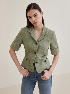 Half Sleeve Tweed Jacket- Green