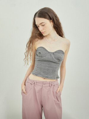 Strapless Corset Cropped Top (GRAY)