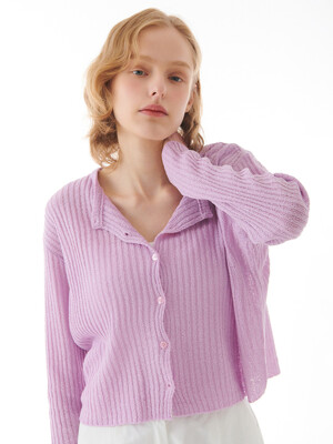 RIBBED SUMMER BOUCLE CARDIGAN PINK