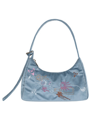 Multicolour Embroidery Velvet Mini Bag _ SKY BLUE