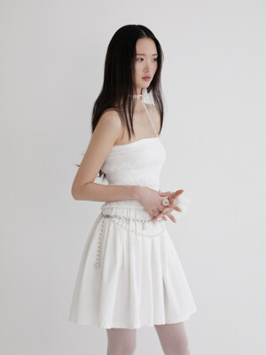 Smock chiffon shirring dress (WHITE)