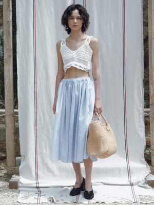 Via Stripe cotton skirt (Blue stripe)