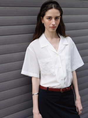Open Collar Pocket Half Shirt(White)