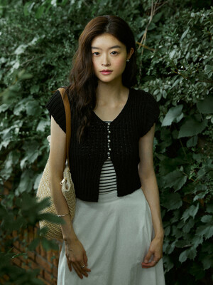 Matt button summer knit cardigan - black