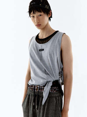 Oversized Logo Slit Sleeveless_[Gray]