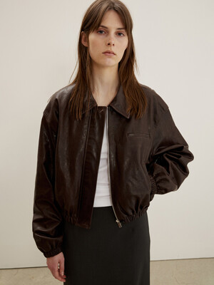 Blouson Jacket In Soft Lambskin, Red Brown