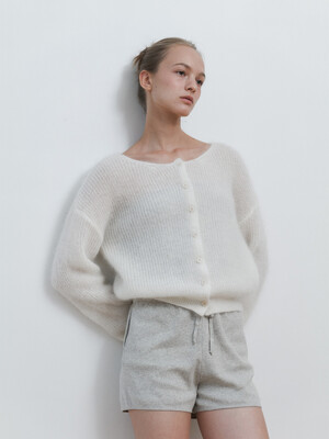 Mouse Kid-Mohair Cardigan (Ivory)