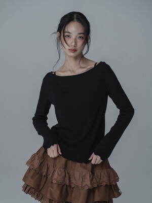 [단독]BOAT-NECK SHIRRING TSHIRT_BLACK