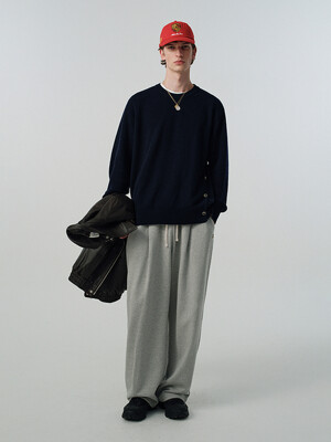 UNISEX LEATHER LOGO WIDE SWEAT PANTS MELANGE GREY_M_UDPA5A102G2