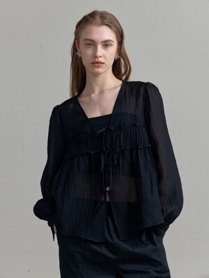 Sarah Shirring Blouse_Black