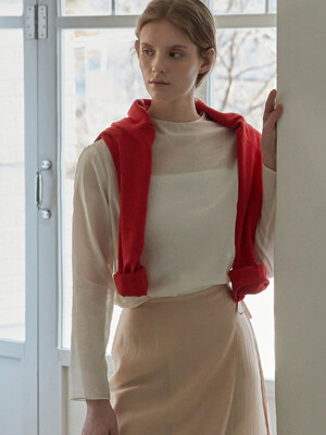 Mock neck sheer top - Cream ivory