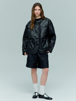 EMBROIDERY QUILTED PADDING JACKET [BLACK]