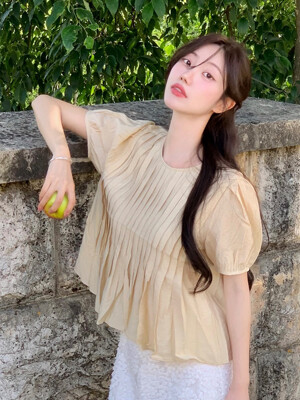 [단독] G Tuck Detail Viscose Blouse_Beige