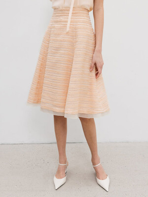 ANTHONY Jacquard flared midi skirt (Pale oatmeal/Peach pink)