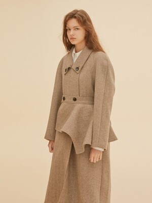 Oversized raglan coat (herringbone beige)