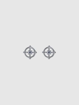 Cross round cubic earring