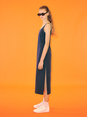 Round Open-Back Sleeveless Dress [DARK NAVY]