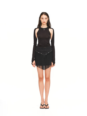 Suede fringe skirt - Black