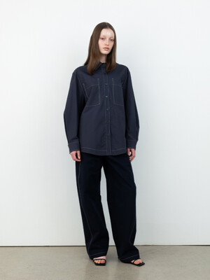 [단독]Stitch-line Wide Trouser_Blue