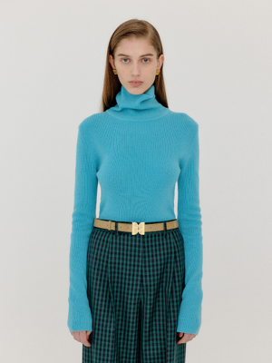 VERNA Turtleneck Knit Pullover - Sky Blue