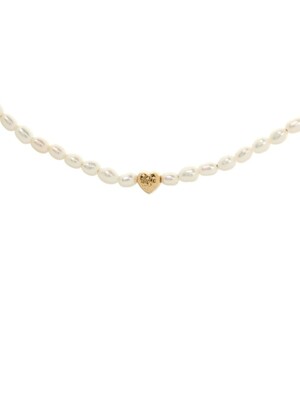 Tiny Heart Pearl Necklace Gold