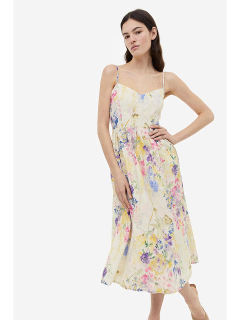 원피스 - 에이치엔엠 (H&M) - 리넨 블렌드 드레스 화이트/플로럴 1078982004
