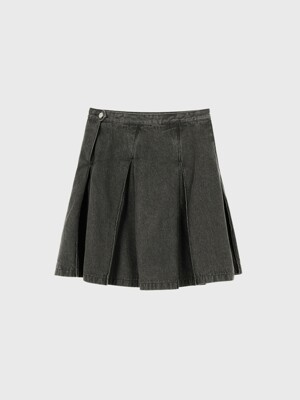 pintuck denim skirt - black