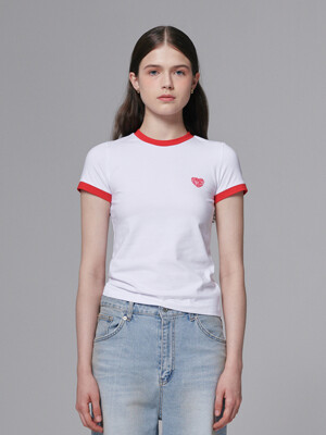 Heart ringer T shirt - White/Red
