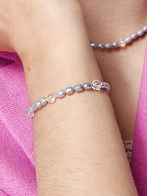 Gray Fresh-water-pearl And Crystal Silver Bracelet Ib278 [Silver]