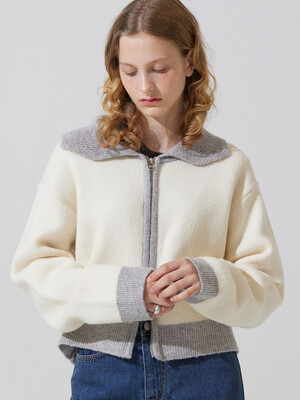 Oui coloring knit zip up cardigan - ivory