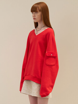 23 Fall_ Red V-neck Sweatshirts