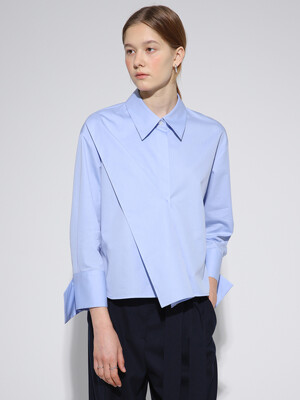 Overlap Crop Shirt Blouse_Blue
