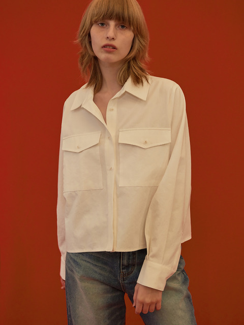 셔츠 - 코르카 (CO/RCA) - Pocket Cropped Shirt White