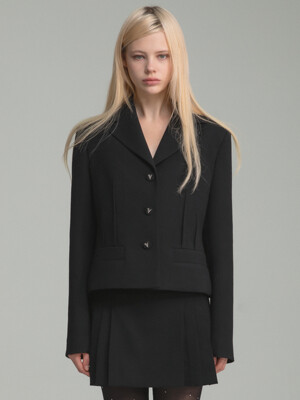 3 Button pintuck wool jacket in black