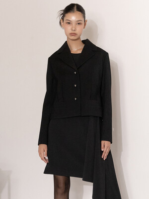 3 Button pintuck wool jacket in black