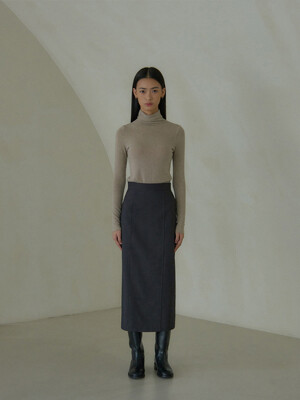 Wool straight fit long skirt (charcoal)