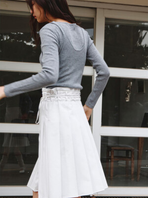 Belted Pleats Midi Skirt  White (KE4127M041)