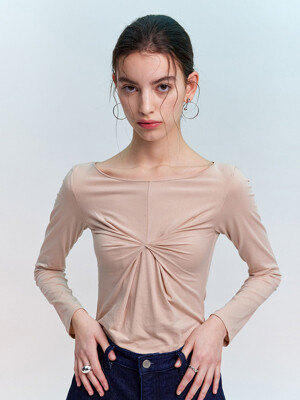 KNOTTED LONG SLEEVE TOP_BEIGE