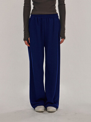 Wide One-Tuck Sweat String Banding Jogger Pants [Blue]