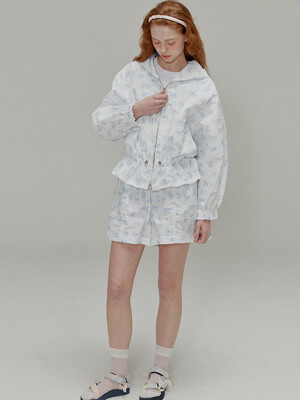 Set_Kitten printed nylon hooded jumper + Shorts_White