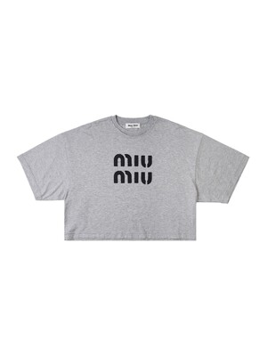 미우미우 여성 자수 로고 코튼 티셔츠 MJN445 12YZ F0031