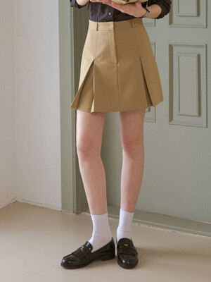 Tencel One Tuck Pleated Skirt [BEIGE]