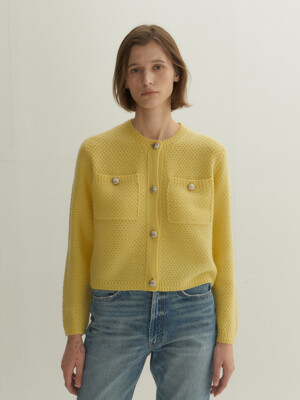 Cashmere 100% Berta Cardigan (Lemon Yellow)