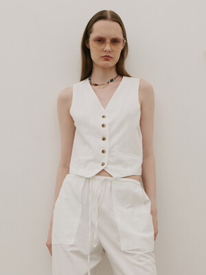 Tailored Linen Blended Vest White