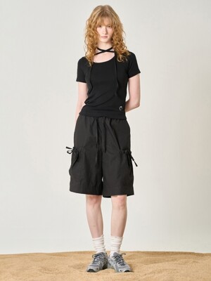 Ribbon Cargo Bermuda Pants_Black