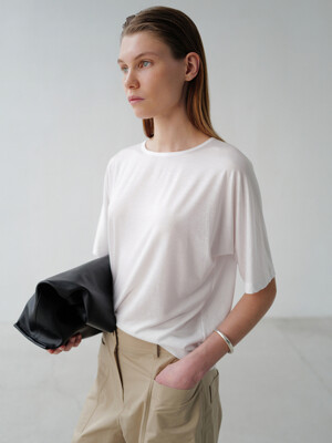 Relaxed half-sleeves T-shirt _ white,milk brown